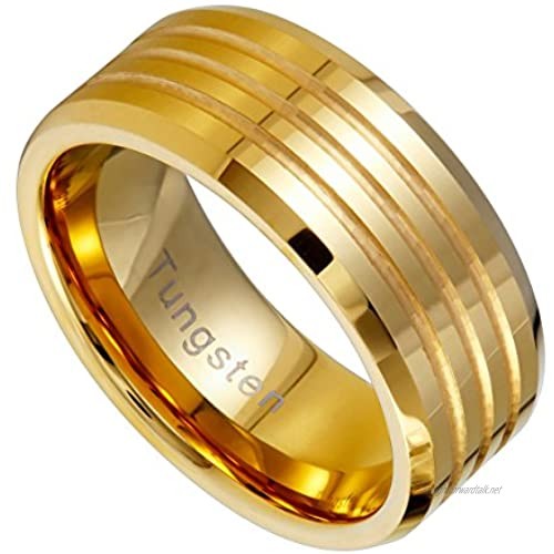 Urban Jewelry Striped Gold Color 9 mm Solid Tungsten Wedding Engagement Band Ring for Men