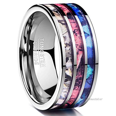 VAKKI 10mm Three-Color Camo Inlay Tungsten Carbide Ring for Men Women High Polished Comfort Fit Size N 1/2-X 1/2