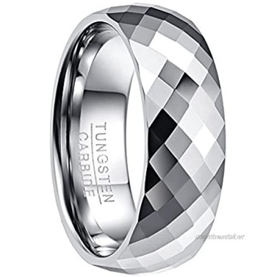 VAKKI 8mm Domed Tungsten Carbide Rings Multifaceted Wedding Band High Polished Comfort Fit Size N 1/2-X 1/2
