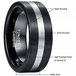 VAKKI 8mm Men's Silver and Black Brushed Tungsten Carbide Rings Flat Style High Polished Comfort Fit Size N 1/2 to X 1/2