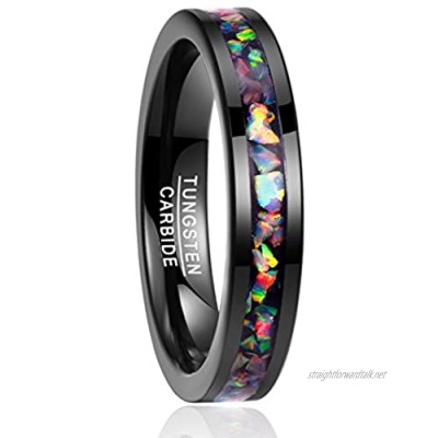 Vakki Tungsten Carbide + Opal Wedding Band Ring For Men Women 4mm Comfort Fit Size J to Z