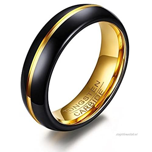 VNOX Men's Black Tungsten Carbide Wedding Band Ring Groove Design 6mm Gold Inside