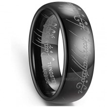 Zoesky Men's 6mm 8mm Tungsten Carbide Ring Lord of The Rings Black Band Comfort Fit Laser Etched
