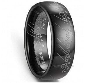 Zoesky Men's 6mm 8mm Tungsten Carbide Ring Lord of The Rings Black Band Comfort Fit Laser Etched