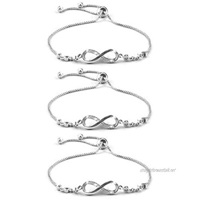3 Pieces Infinity Bracelet Silvery Women Bracelets Adjustable Friendship Bracelets Endless Bracelet Jewellery Gifts for Women Girls