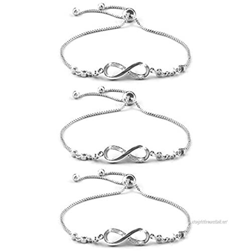 3 Pieces Infinity Bracelet Silvery Women Bracelets Adjustable Friendship Bracelets Endless Bracelet Jewellery Gifts for Women Girls