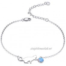 Authentic 925 Sterling Silver Naughty Cat Opal Link Bracelet for Women Luxury Fine Jewelry Female Gifts