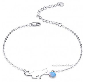 Authentic 925 Sterling Silver Naughty Cat Opal Link Bracelet for Women Luxury Fine Jewelry Female Gifts