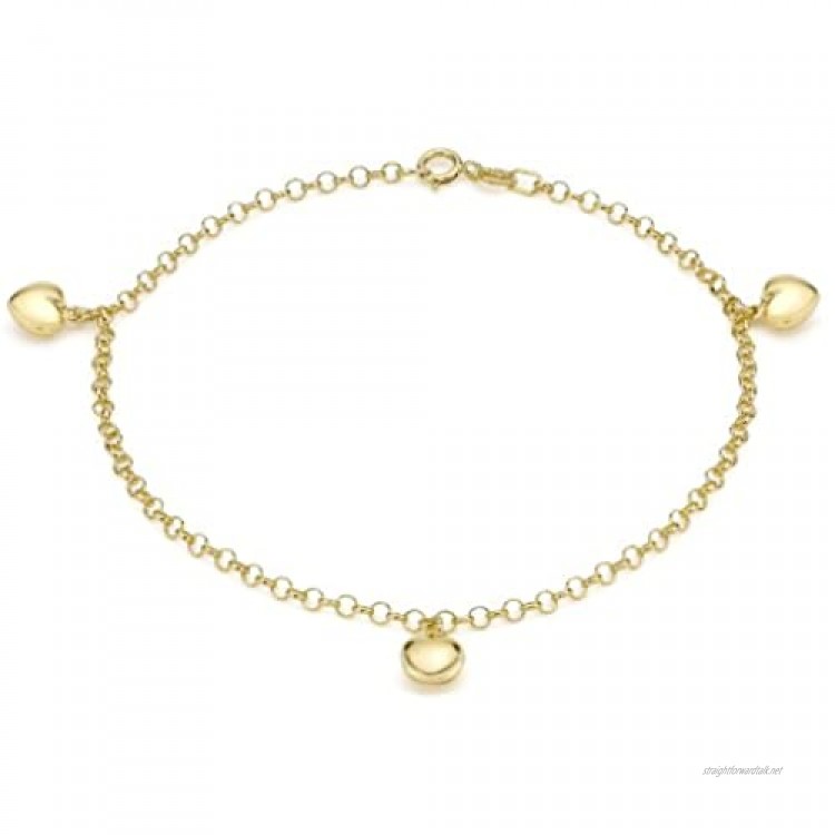 Carissima Gold Women's 9 ct Yellow Gold Three Heart Belcher Chain Bracelet of Length 18 cm/7 Inch