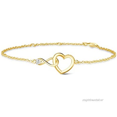 FANCIME 925 Sterling Silver Women Necklace White/Gold Heart Infinity Pendant Necklace/Bracelet with Beautiful Jewellery Box Christmas Birthday Valentine's Day Mother's Day Present for Women Girl