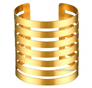 FOCALOOK 316L Stainless Steel Minimalist Smooth Wide Cuff Bangle Bracelet for Women Girls Gold/Silver
