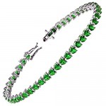 Franki Baker 925 & Sterling Silver Pretty Heart Shaped Emerald CZ Tennis Bracelet. Length: 19cm