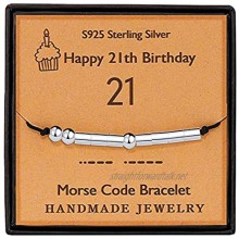 Gleamart Morse Code Bracelet Birthday Gift Sterling Silver Beads Silk Cord Bangle for 12th 13th 14th 15th 16th 17th 18th 19th 20th 21st