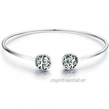 GOXO Tree of Life Bangle Sterling Silver Crystal Cuff Bracelet Jewelry for Women Girls