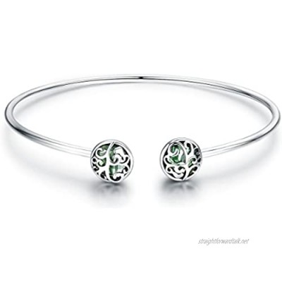 GOXO Tree of Life Bangle Sterling Silver Crystal Cuff Bracelet Jewelry for Women Girls
