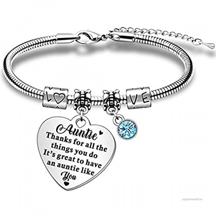 JETTOP Auntie Birthday Gifts from Niece and Nephew Aunt Bracelet Heart Charm for Women Lady Girl Family Appreciation Chrisemas Family Jewelry Present
