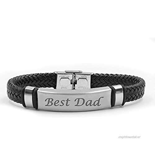 Kigu Best Dad Personalised Black Premium Leather Bracelet Free Bag