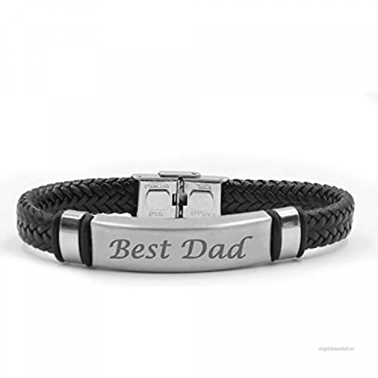 Kigu Best Dad Personalised Black Premium Leather Bracelet Free Bag