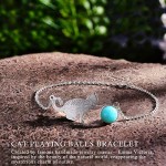 Lotus Fun ✦Gift for Mother's Day S925 Sterling Silver Bracelet Cat Playing Balls Adjustable Bracelets with Chain Length 6.5''-7.6'' Handmade Unique Jewelry for Women and Girls
