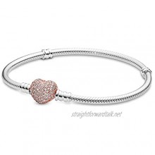 Pandora Moments Silver Bracelet with Rose Pave Heart Clasp 586292