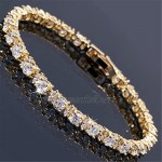RIZILIA Eternity Tennis Bracelet [18cm/7inch] with Round Cut Gemstones CZ in 18K Yellow Gold Plated Simple Modern Elegance