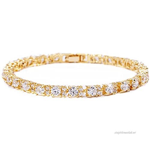 RIZILIA Eternity Tennis Bracelet [18cm/7inch] with Round Cut Gemstones CZ in 18K Yellow Gold Plated Simple Modern Elegance