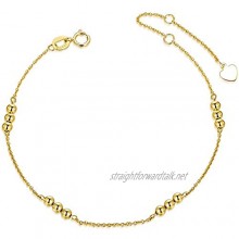 SISGEM 9 ct Women's Gold Bead Bracelet Solid Gold Dainty Chain Bracelet for Mum Sister Girl 7+1+1inch
