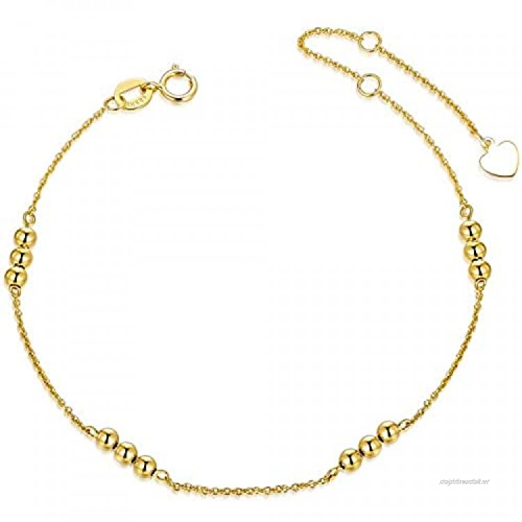 SISGEM 9 ct Women's Gold Bead Bracelet Solid Gold Dainty Chain Bracelet for Mum Sister Girl 7+1+1inch