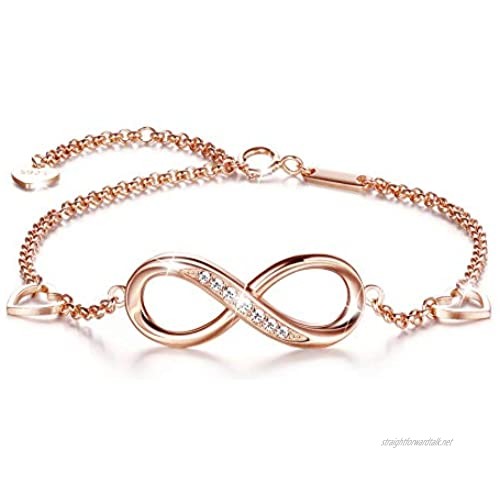Sllaiss Infinity Love Bracelet Rose Gold Bracelet 925 Sterling Silver Bracelet for Women Austrian Crystal Bracelet Adjustable Endless Love Bracelet