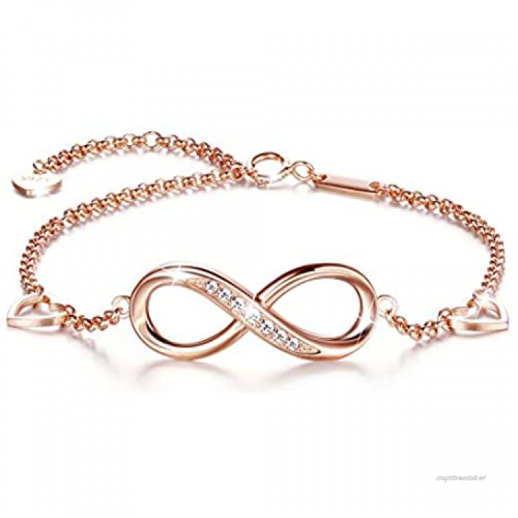 Sllaiss Infinity Love Bracelet Rose Gold Bracelet 925 Sterling Silver Bracelet for Women Austrian Crystal Bracelet Adjustable Endless Love Bracelet