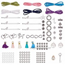 SUNNYCLUE 6 Strand Leather Cord Faux Suede String Threads Bracelet Making Kit Double Hearts Anchor Tree of Life Starfish Pearl Charms for Bracelet Necklace Key Rings Jewellery Gift Making DIY Crafts