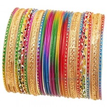 Touchstone New Gorgeous Rainbow Bangle Collection. Indian Bollywood Colorful Bangle Bracelets. Set of 24. in Antique Gold Tone for Women.