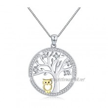 Tree of Life Owl Necklace 925 Sterling Silver Cut Owl Pendants Gifts for Mum Jewellery for Women Gifts for Women Girls Kid Chain 18" with Gift Box