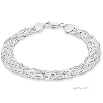 Tuscany Silver Sterling Silver Patterned and Polished Six Strand Plaited Herringbone Bracelet