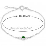 Tuscany Silver Women's Sterling Silver Adjustable Bracelet - Green CZ May Birthstone - 16cm/6.25- 18cm/7