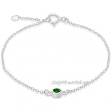 Tuscany Silver Women's Sterling Silver Adjustable Bracelet - Green CZ May Birthstone - 16cm/6.25"- 18cm/7"