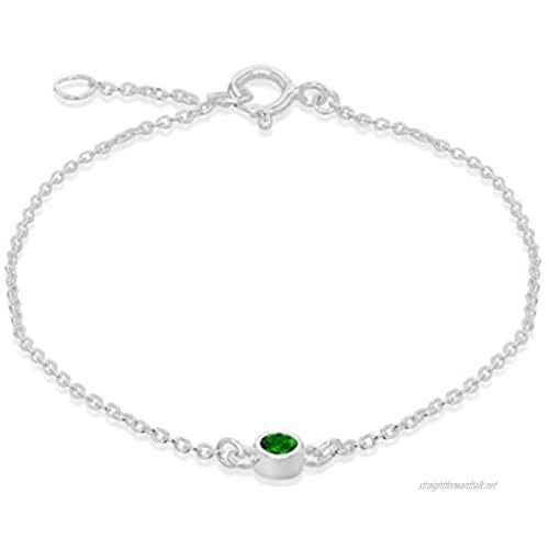 Tuscany Silver Women's Sterling Silver Adjustable Bracelet - Green CZ May Birthstone - 16cm/6.25"- 18cm/7"