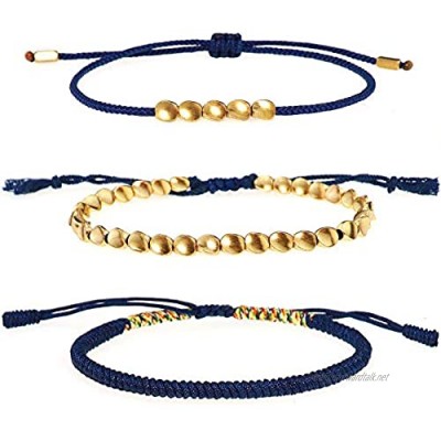 YooAi 3 Pieces Tibetan Copper Beads Bracelet Lucky Knot Rope Bracelet Handmade Adjustable Braided Friendship Bracelets