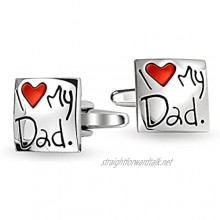 Bling Jewelry I Love My Dad Cufflinks Red Heart Square Cuff Link for Men Shirt Cuff Link Gift for Father Daddy Stainless Steel Enamel