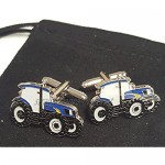 Blue Tractor Cufflinks In Gift Pouch Stainless Steel and Enamel