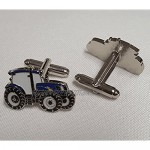 Blue Tractor Cufflinks In Gift Pouch Stainless Steel and Enamel