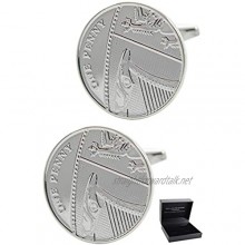 COLLAR AND CUFFS LONDON - Premium Cufflinks with Presentation Gift Box Lucky Penny - British 1p Round Tails Coin Classic Design - Silver Colour