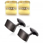 HONEY BEAR 4 Pairs Cufflinks for Mens - Rectangle Stainless Steel for Business Wedding Gift Silver Black Gold