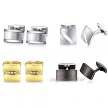 HONEY BEAR 4 Pairs Cufflinks for Mens - Rectangle Stainless Steel for Business Wedding Gift Silver Black Gold