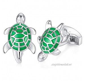 HONEY BEAR Sea Tortoise Turtle Cufflinks for Men Stainless Steel Novelty Cuff Link