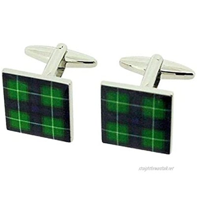 Jakob Strauss Gents Silvertone Scottish McDonald Green Tartan Square Cufflinks