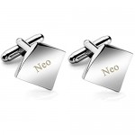 Jovivi Free Engraving - Personalised Engraved Men's Stainless Steel Tuxedo Shirts Plain Cufflinks Silver Classic Wedding Business Cuff Links
