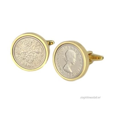 Polished Sixpence Gold Mount Cufflinks | 1964 Anniversary Coins 57th Birthday