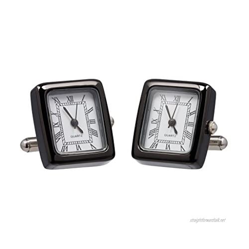 Rectangular Working Watch Cufflinks In Onyx Art London Cufflink Box Available in Silver Black or Gold Colour