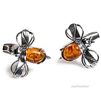 Sterling Silver and Baltic Yellow Amber Bee Cufflinks for men Gift for Men Novelty Cufflinks for Men Wedding Gift